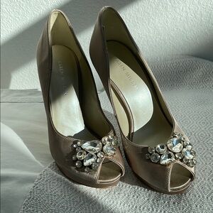 Karen Millen Faux Jewel Embellished Peep-Toe Heels